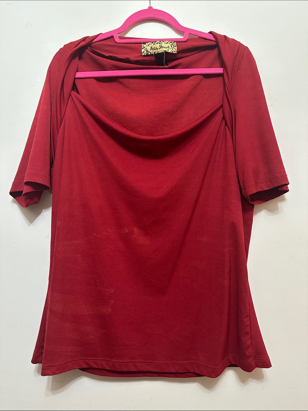 Draped Neck Short Sleeve Off the Shoulder Top - Red
